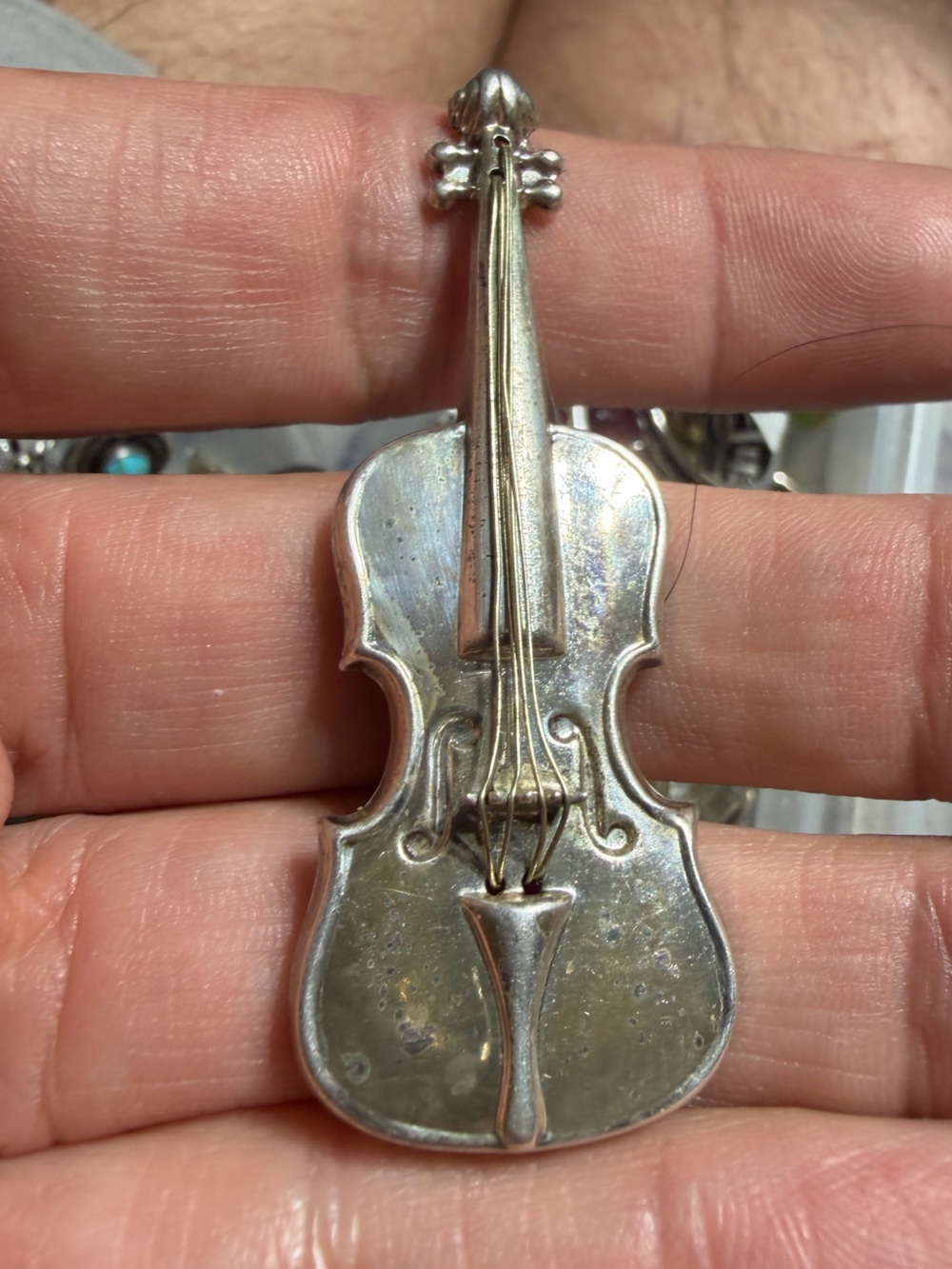 Vintage” Lang “ Sterling Silver Violin Brooch